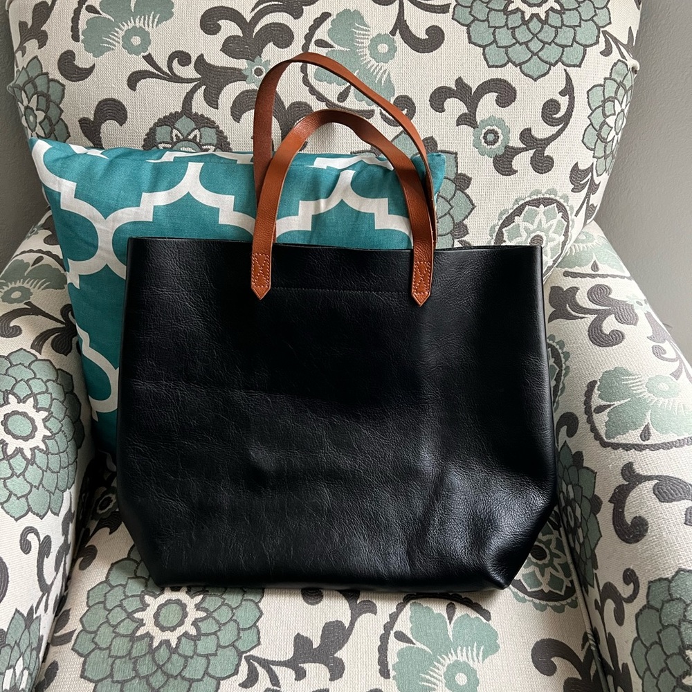 Madewell Black Leather Tote with Brown Handles